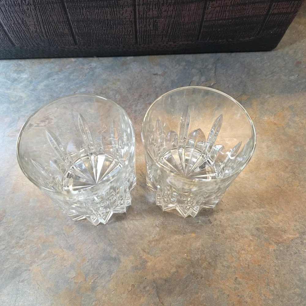 2 Crown Royal Whiskey Rocks Glasses, Diamond-Cut, Embossed Logo, Italy, 8 oz